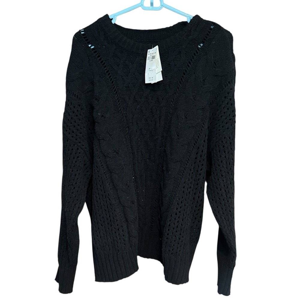 Abercrombie & Fitch Black Cable Knit Open Stitch Sweater XL NWT 1
